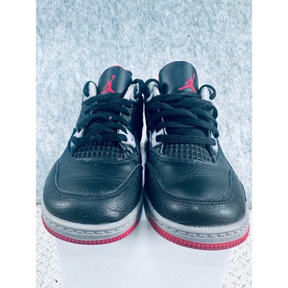 Air Jordan 4 Retro  Boys Sneakers Size 12C  Black Red Leather Upper EUC - Picture 4 of 9